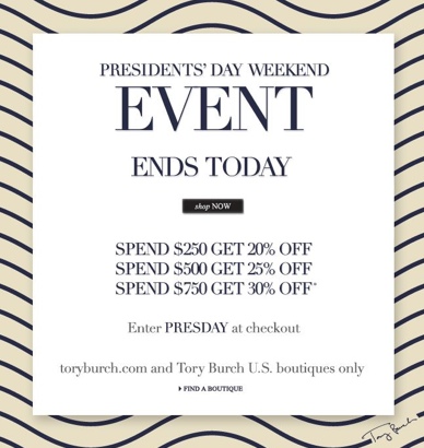 Tory Burch President's Day Celebrate Presidents Day with a new Tory bag (On sale) TB